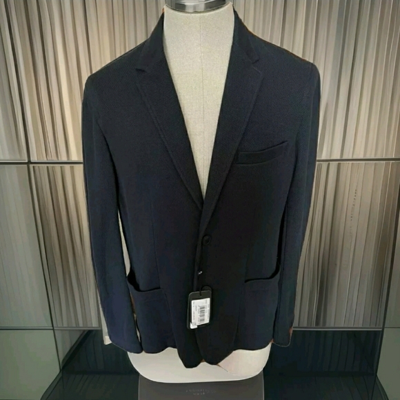 Armani Exchange Wool Suit Jacket Blazer Mens Size L LongModern Fit Dark Blue AX